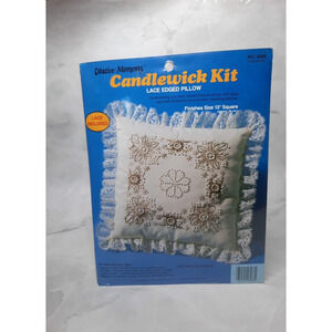 1983 Paragon Creative Moments Candlewick Kit Floral Border Lace Edged Pillow 13"